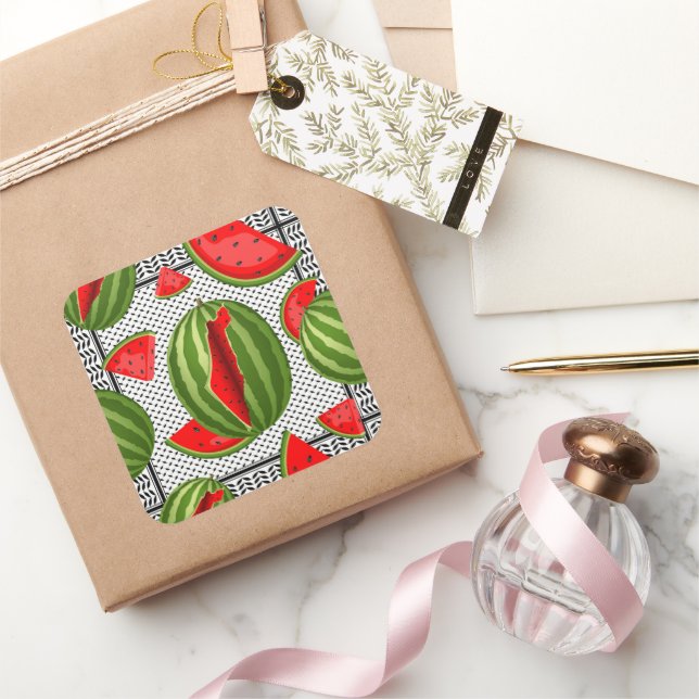 Pegatina Cuadrada Recorte de mapa de la sandía en Palestina (Regalar)