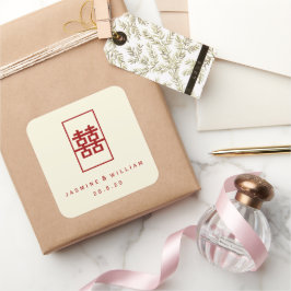 Pegatina Cuadrada Rectángulo doble felicidad simple Boda chino