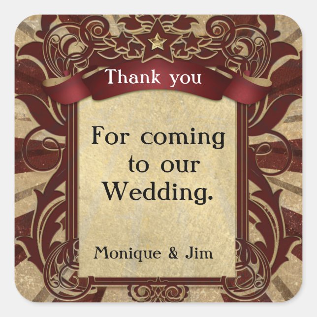 Pegatina Cuadrada Recuerdo de Boda Elegante del Circo de Carnaval An (Anverso)