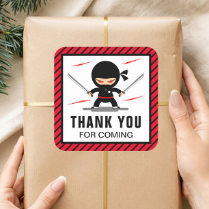 Pegatina Cuadrada Recuerdo de cumpleaños para niños de Cute Ninja Wa