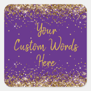 Pegatina Cuadrada Recuerdo de Fiesta Personalizado Cumpleaños Morado