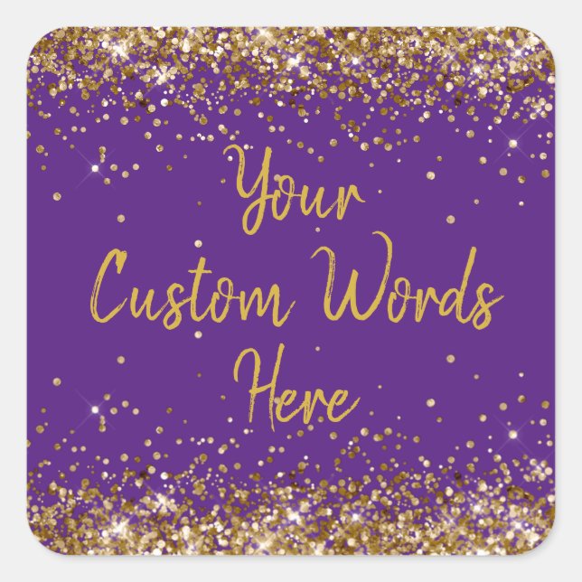 Pegatina Cuadrada Recuerdo de Fiesta Personalizado Cumpleaños Morado (Anverso)