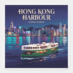 Pegatina Cuadrada Recuerdo de Hong Kong