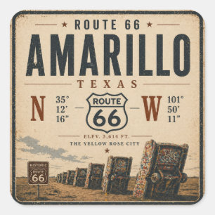 Pegatina Cuadrada Recuerdo de la Ruta 66 de Amarillo Antiguo