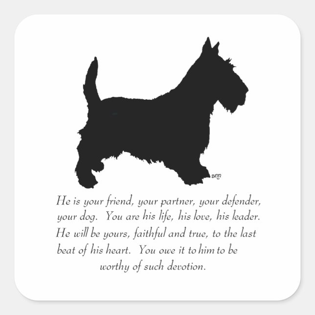 Pegatina Cuadrada Recuerdo de Terrier Escocés - Perro MACHO (Anverso)
