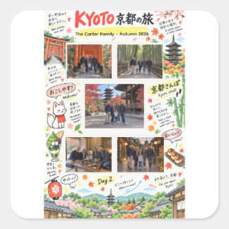 Pegatina Cuadrada Recuerdo de viaje a Kyoto Japón 5 Collage de fotos