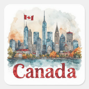 Pegatina Cuadrada Recuerdo de viaje familiar en Canadá para recuerdo