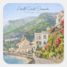 Recuerdo de viaje romántico acuarela Costa Amalfit