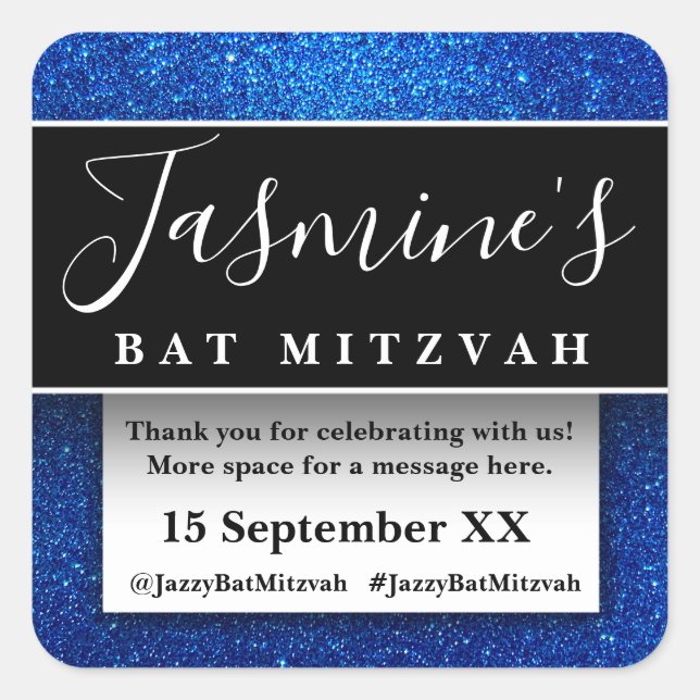 Pegatina Cuadrada Recuerdos de cumpleaños con brillo moderno agradec (Anverso)