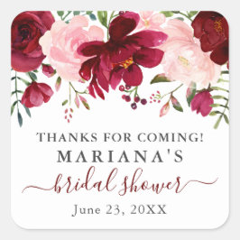 Pegatina Cuadrada Recuerdos de Despedida de Soltera con Flores Rosad