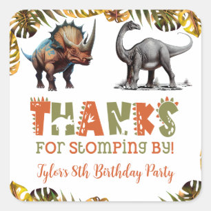 Pegatina Cuadrada Recuerdos de fiesta de cumpleaños de dinosaurio