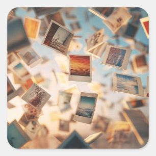 Pegatina Cuadrada Recuerdos flotantes de Polaroid