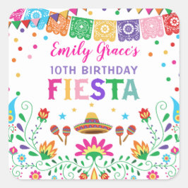 Pegatina Cuadrada Recuerdos para Fiesta de Cumpleaños Mexicana Baby 