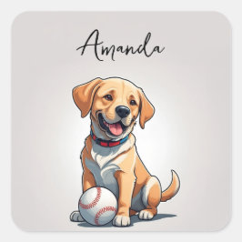 Pegatina Cuadrada Recuperación de Labrador de Béisbol Amarillo