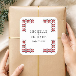 Pegatina Cuadrada Red and Black Ukrainian Embroidery Wedding