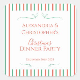 Pegatina Cuadrada Red and Green Stripe Christmas Dinner Party