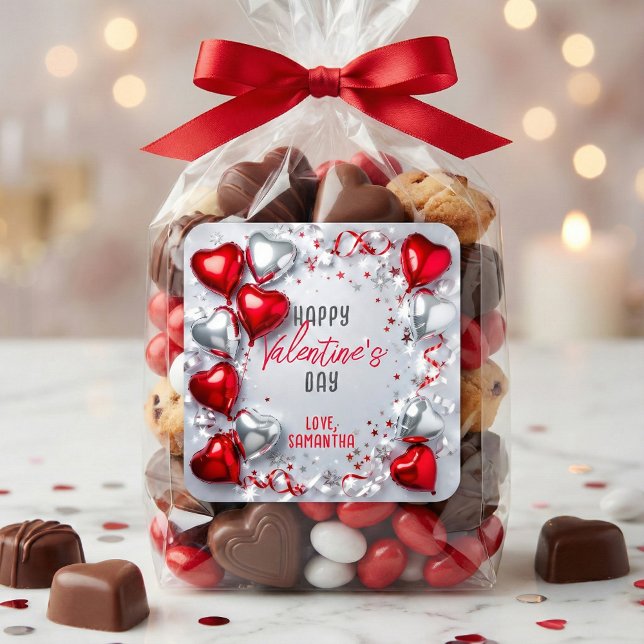 Pegatina Cuadrada Red and Silver Heart Balloons Valentine's Day (Subido por el creador)