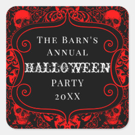 Pegatina Cuadrada Red Black Halloween Damask Skull Personalizado gót