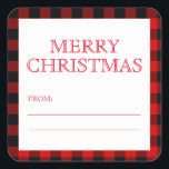 Pegatina Cuadrada Red Black Plaid Merry Christmas Gift Tag Pegatinas<br><div class="desc">Red Black Plaid Merry Christmas Gift Tag Pegatinas</div>