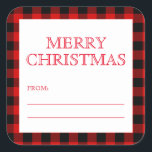 Pegatina Cuadrada Red Black Plaid Merry Christmas Gift Tag Pegatinas<br><div class="desc">Red Black Plaid Merry Christmas Gift Tag Pegatinas</div>