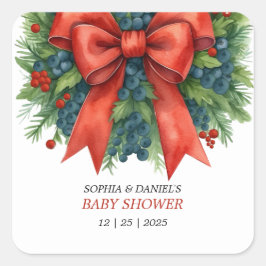 Pegatina Cuadrada Red Bow Christmas Baby Shower