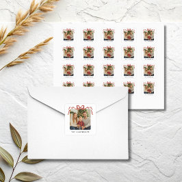 Pegatina Cuadrada Red Bow Christmas Photo