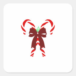 Pegatina Cuadrada Red Candy Canes with Pine Needles & Bow