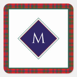 Pegatina Cuadrada Red Christmas Wool Texture Plaid with Monogram