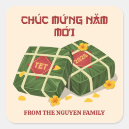 Pegatina Cuadrada Red & Cream Banh Chung Vietnamese Tet 2026