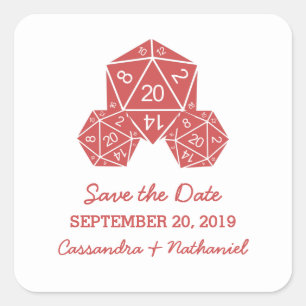 Pegatina Cuadrada Red D20 Dice Guardar los Pegatinas de fechas