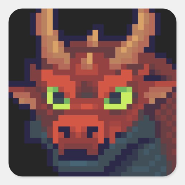 Pegatina Cuadrada Red dragon pixelart, Pixel Art  (Anverso)