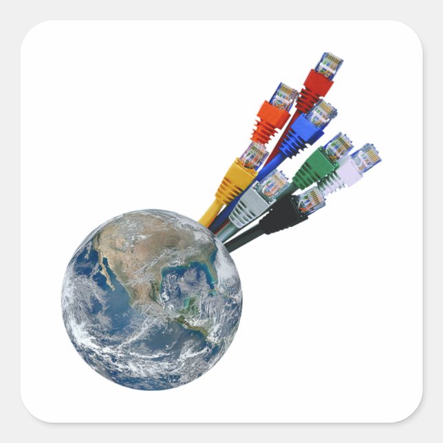 Pegatina Cuadrada Red Ethernet conectada a la Tierra (Anverso)