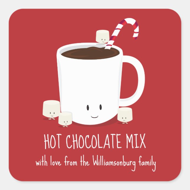 Pegatina Cuadrada Red Family Name Hot Chocolate Mix Navidades (Anverso)