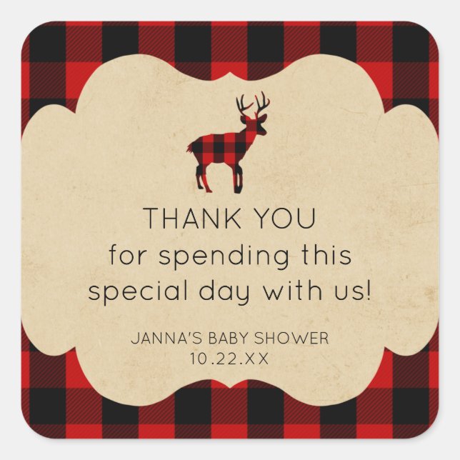 Pegatina Cuadrada Red Flannel Plaid Buck gracias a favor (Anverso)