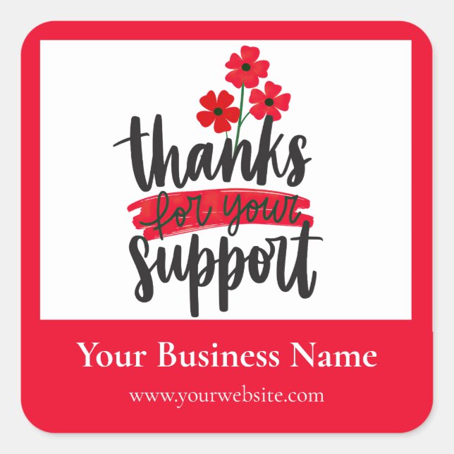 Pegatina Cuadrada Red Floral Thank you business packaging sticker (Anverso)