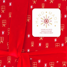 Pegatina Cuadrada Red & Gold Christmas Modern Snowflake for Business