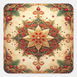 Pegatina Cuadrada Red Green Decorative Holiday Sticker