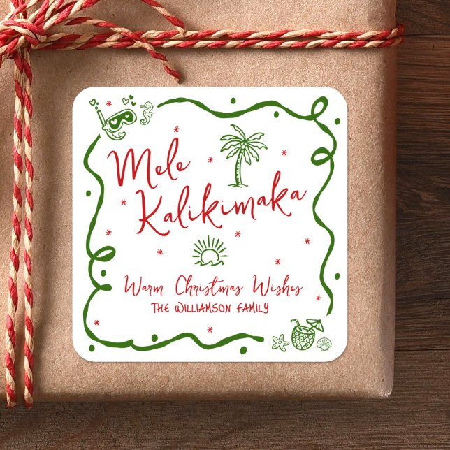 Pegatina Cuadrada Red Green Mele Kalikimaka Hand Drawn Fun Christmas (Subido por el creador)
