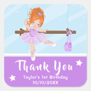 Pegatina Cuadrada Red Hair Ballerina Purple Birthday Gracias Squar