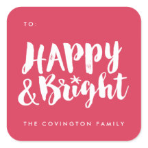 Red Happy y Bright Square Gift Tag Pegatinas