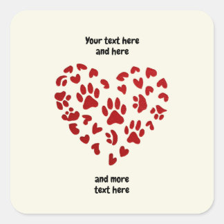 Pegatina Cuadrada Red Hearts & Paws, Pets, Dogs, Cats, Customizable