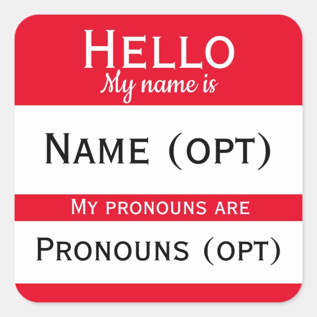 Pegatina Cuadrada Red Hello Pronouns (Anverso)