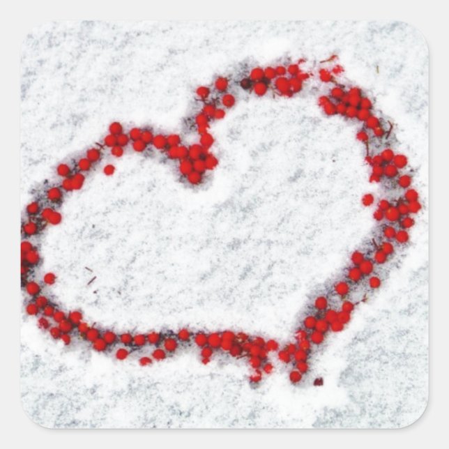 Pegatina Cuadrada Red Holly Berry Heart (Anverso)
