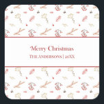 Pegatina Cuadrada Red Holly Berry Merry Christmas Gift Pegatinas<br><div class="desc">Haz que tus regalos de vacaciones sean especiales con nuestros Pegatinas de Regalo de Navidad Red Holly Berry Merry. Estos encantadores Pegatinas cuentan con el atemporal patrón de vacaciones beige y rojo, con un sincero saludo de "Feliz Navidad", y un nombre de personalizable, que le da un toque personal a...</div>