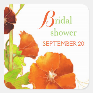 Pegatina Cuadrada Red Hollyhocks Floral Bridal Shower