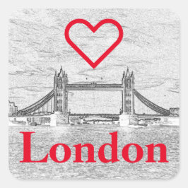 Pegatina Cuadrada Red I LOVE LONDON Grabado en relieve Tower Bridge