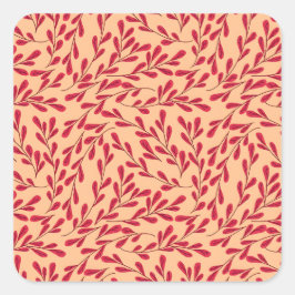 Pegatina Cuadrada  Red Leafy Branches Seamless Pattern