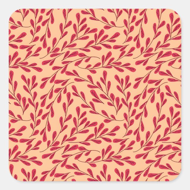 Pegatina Cuadrada  Red Leafy Branches Seamless Pattern (Anverso)