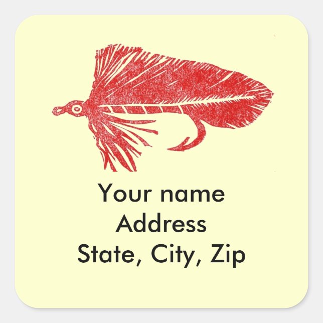 Pegatina Cuadrada Red Matuka streamer, fly fish, fly tying, art (Anverso)
