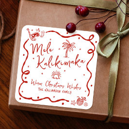 Pegatina Cuadrada Red Mele Kalikimaka Hand Drawn Doodles Christmas